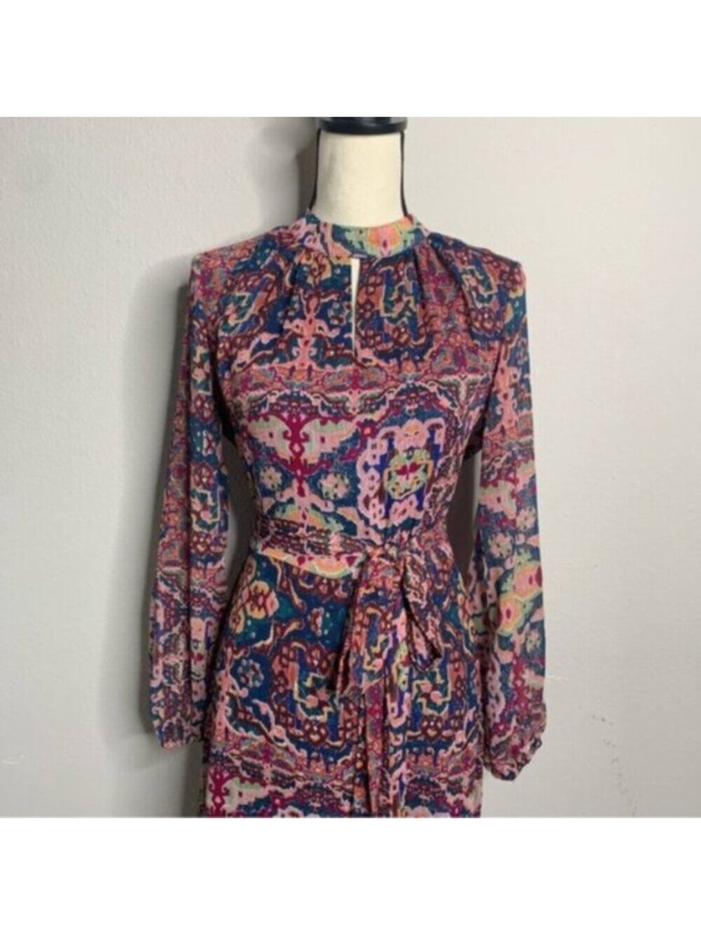 NWT Tahari ASL Tapestry Print Chiffon Long Sleeve Midi Dress - Picture 9 of 17